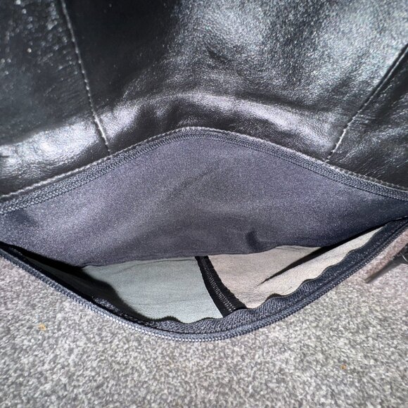 Genuine leather black purse fold over flap clutch pocket book formal  - Q1470 - Picture 6 of 14